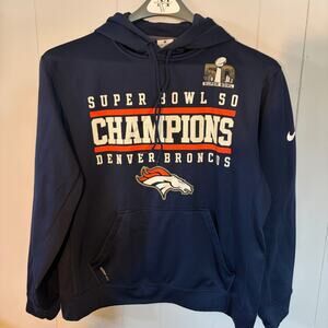 Nike Therma Fit Denver Broncos Superbowl 50 Champions Blue Hoodie Medium